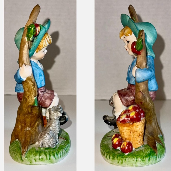 💙 3/$21 Vintage Cottagecore 6" figurine - Boy in an Apple Tree + Dog - Picture 3 of 5